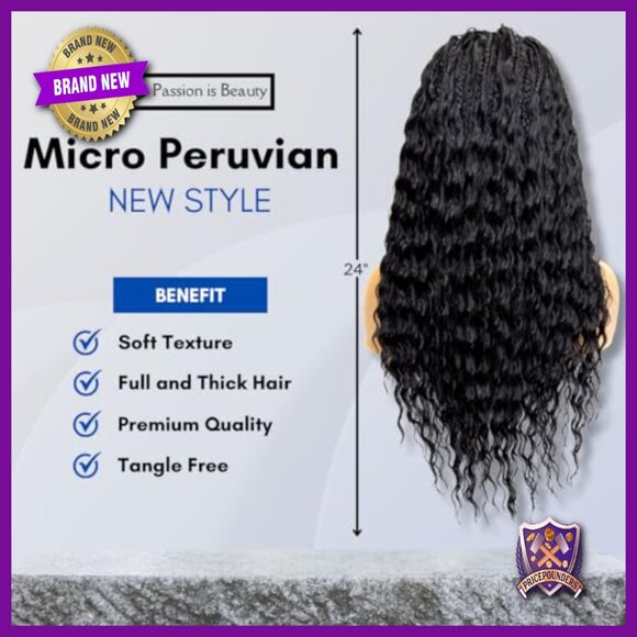 Full Lace Micro Box Braid Wig with Peruvian Deep Waves 24 Inch main image 7